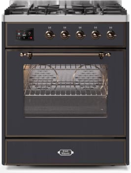 Ilve Majestic II Collection UM30DNE3MGBLP - 30 Inch Freestanding Dual Fuel Range in Front View
