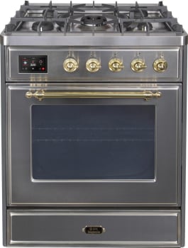 Ilve Majestic II Collection UM30DNE3SSGLP - 30 Inch Freestanding Dual Fuel Range in Front View