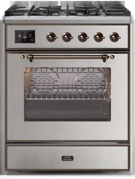 Ilve Majestic II Collection UM30DNE3SSBLP - 30 Inch Freestanding Dual Fuel Range in Front View