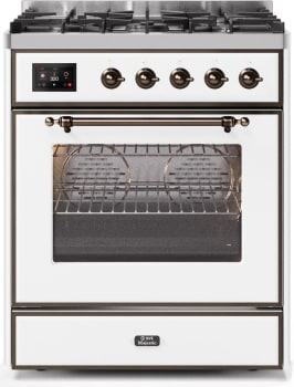 Ilve Majestic II Collection UM30DNE3WHBLP - 30 Inch Freestanding Dual Fuel Range in Front View