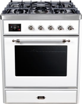 Ilve Majestic II Collection UM30DNE3WHCLP - 30 Inch Freestanding Dual Fuel Range in Front View
