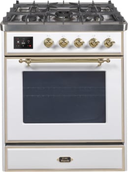 Ilve Majestic II Collection UM30DNE3WHGLP - 30 Inch Freestanding Dual Fuel Range in Front View