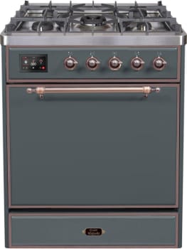 Ilve Majestic II Collection UM30DQNE3BGBLP - Majestic II 30 Inch Dual Fuel Liquid Propane Freestanding Range in Blue Grey with Bronze Trim