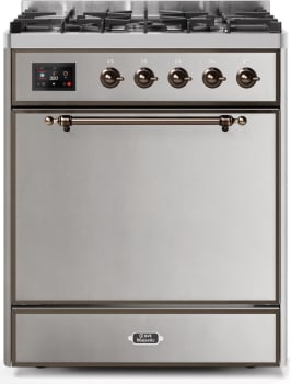 Ilve Majestic II Collection UM30DQNE3SSB - 30 Inch Freestanding Dual Fuel Range in Front View