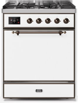 Ilve Majestic II Collection UM30DQNE3WHBLP - 30 Inch Freestanding Dual Fuel Range in Front View