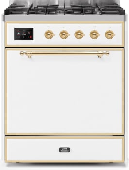 Ilve Majestic II Collection UM30DQNE3WHGLP - 30 Inch Freestanding Dual Fuel Range in Front View