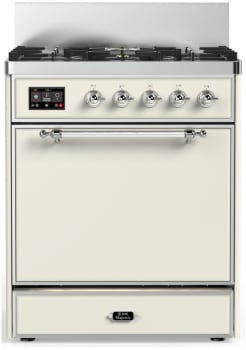 Ilve Majestic III Collection UM30QNR3AWCLP - 30 inch Dual Fuel Range with 5 Black Brass Burners
