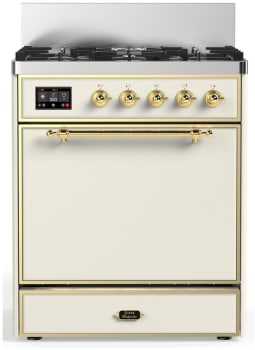 Ilve Majestic III Collection UM30QNR3AWGLP - 30 inch Dual Fuel Range with 5 Black Brass Burners