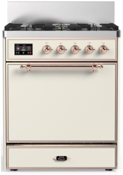 Ilve Majestic III Collection UM30QNR3AWPLP - 30 inch Dual Fuel Range with 5 Black Brass Burners