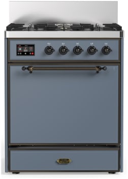 Ilve Majestic III Collection UM30QNR3BGBLP - 30 inch Dual Fuel Range with 5 Black Brass Burners
