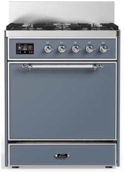 Ilve Majestic III Collection UM30QNR3BGCLP - 30 inch Dual Fuel Range with 5 Black Brass Burners