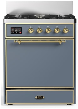 Ilve Majestic III Collection UM30QNR3BGGLP - 30 inch Dual Fuel Range with 5 Black Brass Burners