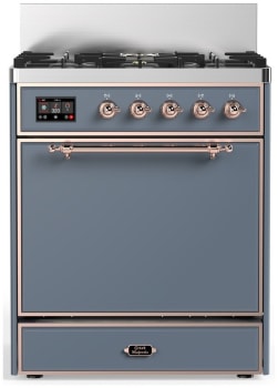 Ilve Majestic III Collection UM30QNR3BGPLP - 30 inch Dual Fuel Range with 5 Black Brass Burners