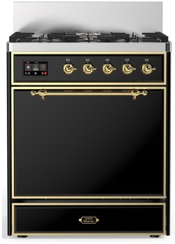Ilve Majestic III Collection UM30QNR3BKG - 30 inch Dual Fuel Range with 5 Black Brass Burners