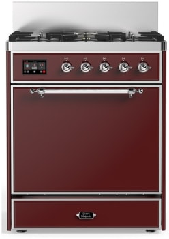 Ilve Majestic III Collection UM30QNR3BUCLP - 30 inch Dual Fuel Range with 5 Black Brass Burners