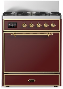 Ilve Majestic III Collection UM30QNR3BUGLP - 30 inch Dual Fuel Range with 5 Black Brass Burners