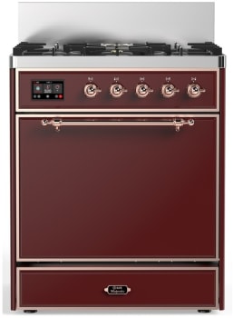 Ilve Majestic III Collection UM30QNR3BUPLP - 30 inch Dual Fuel Range with 5 Black Brass Burners