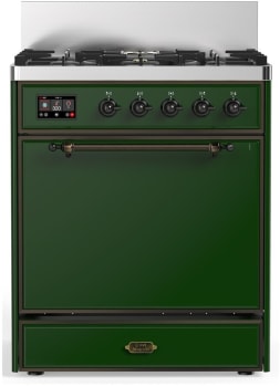 Ilve Majestic III Collection UM30QNR3EGBLP - 30 inch Dual Fuel Range with 5 Black Brass Burners