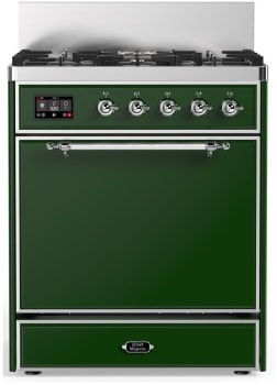 Ilve Majestic III Collection UM30QNR3EGCLP - 30 inch Dual Fuel Range with 5 Black Brass Burners