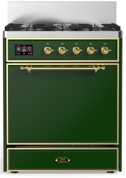 Ilve Majestic III Collection UM30QNR3EGGLP - 30 inch Dual Fuel Range with 5 Black Brass Burners