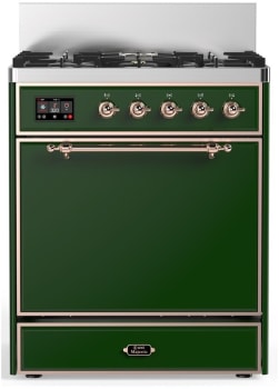 Ilve Majestic III Collection UM30QNR3EGPLP - 30 inch Dual Fuel Range with 5 Black Brass Burners