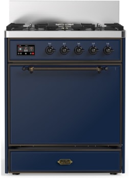 Ilve Majestic III Collection UM30QNR3MBBLP - 30 inch Dual Fuel Range with 5 Black Brass Burners