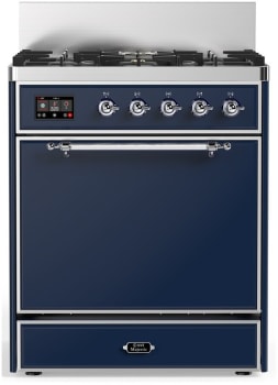 Ilve Majestic III Collection UM30QNR3MBCLP - 30 inch Dual Fuel Range with 5 Black Brass Burners