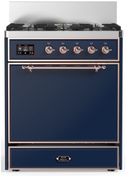 Ilve Majestic III Collection UM30QNR3MBP - 30 inch Dual Fuel Range with 5 Black Brass Burners