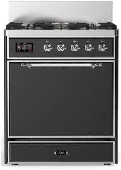 Ilve Majestic III Collection UM30QNR3MGCLP - 30 inch Dual Fuel Range with 5 Black Brass Burners