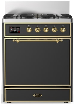 Ilve Majestic III Collection UM30QNR3MGGLP - 30 inch Dual Fuel Range with 5 Black Brass Burners