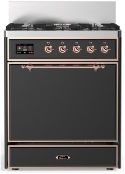 Ilve Majestic III Collection UM30QNR3MGPLP - 30 inch Dual Fuel Range with 5 Black Brass Burners