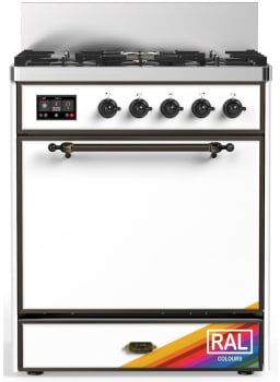 Ilve Majestic III Collection UM30QNR3RABLP - 30 inch Dual Fuel Range with 5 Black Brass Burners