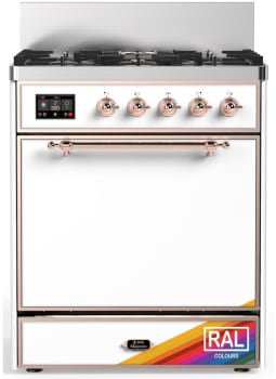 Ilve Majestic III Collection UM30QNR3RAPLP - 30 inch Dual Fuel Range with 5 Black Brass Burners