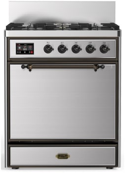 Ilve Majestic III Collection UM30QNR3SSBLP - 30 inch Dual Fuel Range with 5 Black Brass Burners