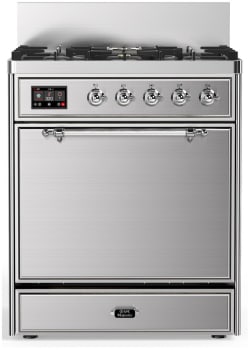 Ilve Majestic III Collection UM30QNR3SSCLP - 30 inch Dual Fuel Range with 5 Black Brass Burners