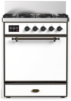 Ilve Majestic III Collection UM30QNR3WHBLP - 30 inch Dual Fuel Range with 5 Black Brass Burners