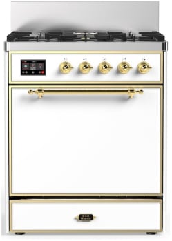 Ilve Majestic III Collection UM30QNR3WHGLP - 30 inch Dual Fuel Range with 5 Black Brass Burners