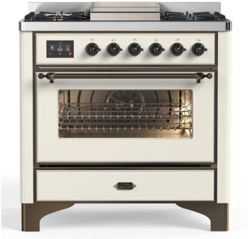 Ilve Majestic III Collection UM36FNR3AWBLP - 36 inch Dual Fuel Range with 6 Black Brass Burners and Griddle