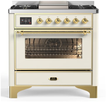Ilve Majestic III Collection UM36FNR3AWG - 36 inch Dual Fuel Range with 6 Black Brass Burners and Griddle