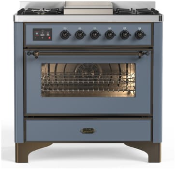 Ilve Majestic III Collection UM36FNR3BGBLP - 36 inch Dual Fuel Range with 6 Black Brass Burners and Griddle