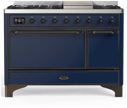 Ilve Majestic III Collection UM48FQNR3MBBLP - 48 Inch Freestanding Solid Door Dual Fuel Range