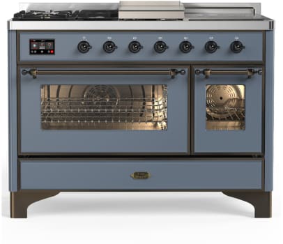 Ilve Majestic III Collection UM48FSNR3BGBLP - 48 Inch Dual Fuel Range with 5 Sealed Burners, Griddle, Frenchtop