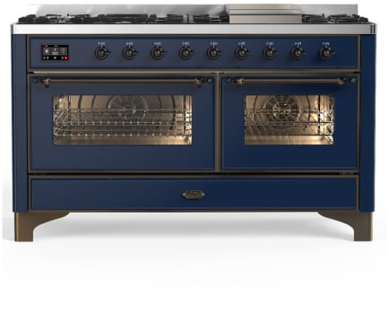 Ilve Majestic III Collection UM60FNR3MBB - 60 Inch Dual Fuel Range with 7 Sealed Burners, Griddle