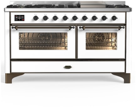 Ilve Majestic III Collection UM60FNR3WHB - 60 Inch Dual Fuel Range with 7 Sealed Burners, Griddle