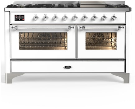 Ilve Majestic III Collection UM60FNR3WHC - 60 Inch Dual Fuel Range with 7 Sealed Burners, Griddle