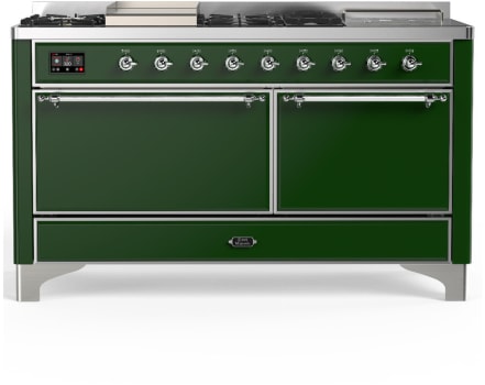 Ilve Majestic III Collection UM60FSQNR3EGC - 60 Inch Dual Fuel Range with 7 Sealed Burners, Griddle, Frenchtop