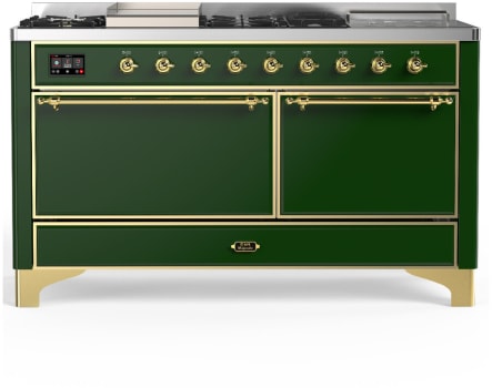 Ilve Majestic III Collection UM60FSQNR3EGG - 60 Inch Dual Fuel Range with 7 Sealed Burners, Griddle, Frenchtop