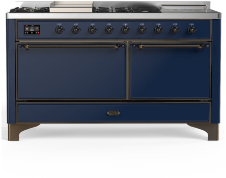 Ilve Majestic III Collection UM60FSQNR3MBB - 60 Inch Dual Fuel Range with 7 Sealed Burners, Griddle, Frenchtop