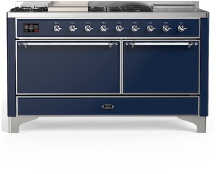 Ilve Majestic III Collection UM60FSQNR3MBC - 60 Inch Dual Fuel Range with 7 Sealed Burners, Griddle, Frenchtop