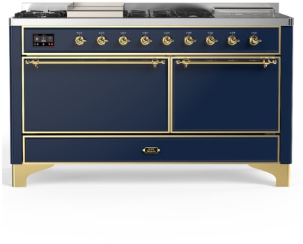 Ilve Majestic III Collection UM60FSQNR3MBG - 60 Inch Dual Fuel Range with 7 Sealed Burners, Griddle, Frenchtop